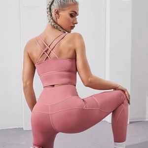 Soft Pink SHEIN leggings and sports bra set